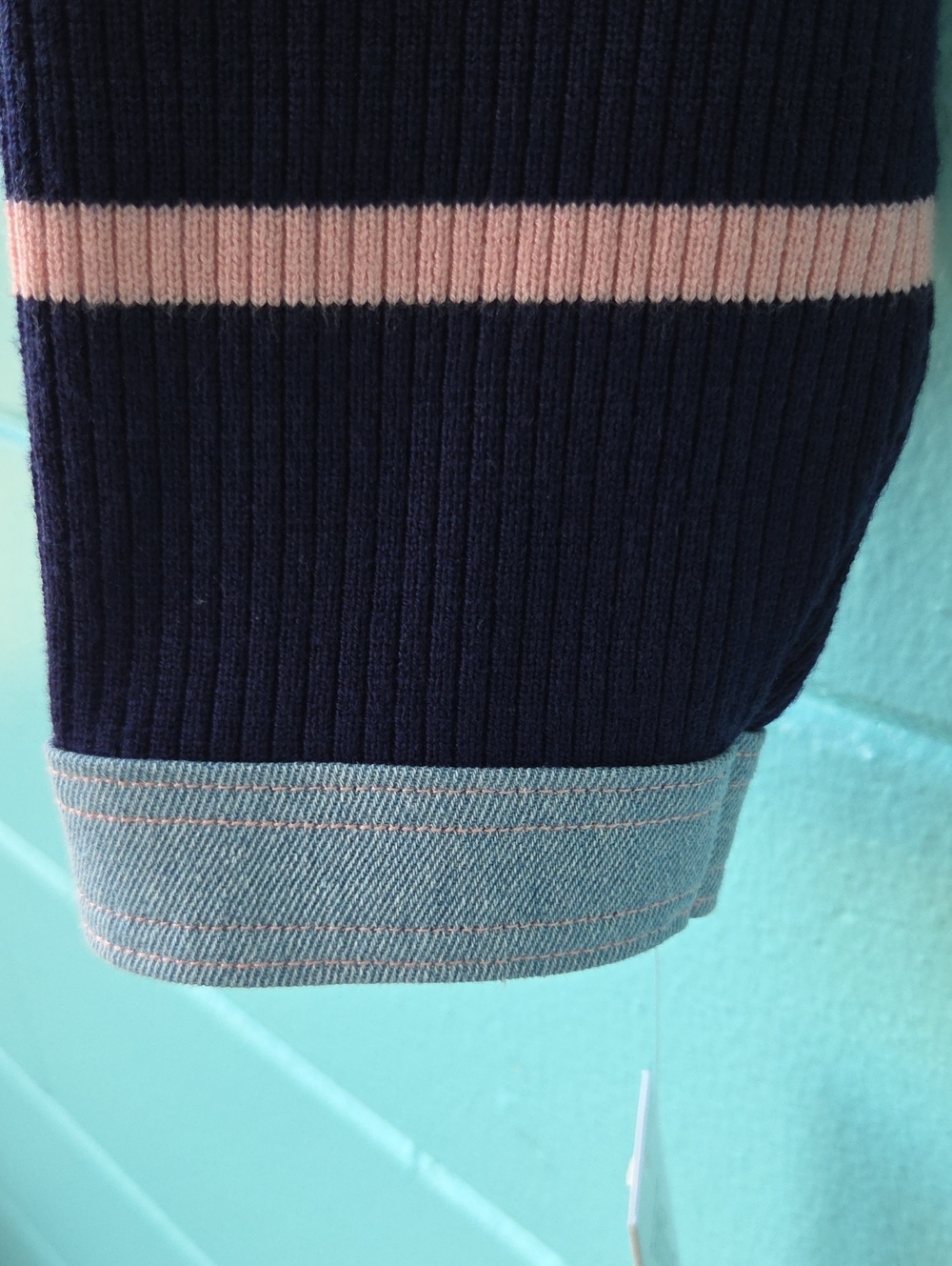 NWT " Nanette Lepore" Denim Trim Stripe Ribbed Cardigan Woman's Size Large - Picture 7 of 9